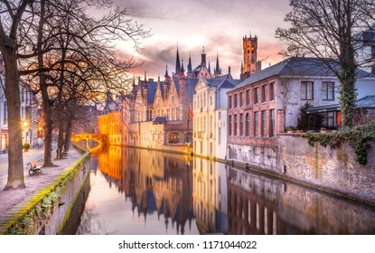 Winter Sunset In Bruges, Belgium