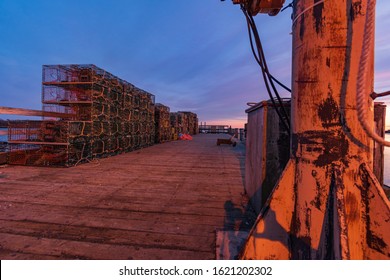 Winter Sunset In Kennebunkport Harbor, Maine.