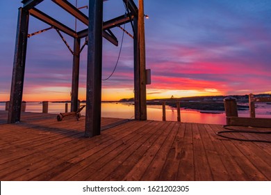 Winter Sunset In Kennebunkport Harbor, Maine.