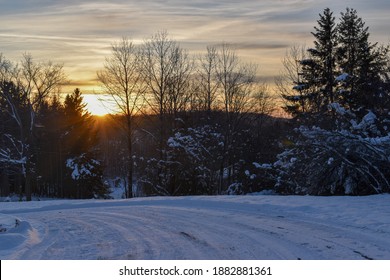 Winter Sunset In Northern Maine