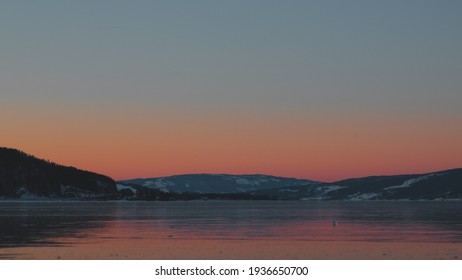 Winter Sunset On Icy Mjøsa 