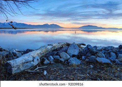 Winter Sunset On Utah Lake