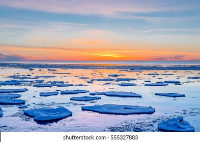 Winter Sunset Over Lake Superior From Agate Beach In The Pictured Rocks National Lakeshore.