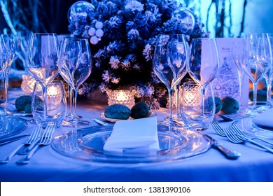 Winter Table Settings For Christmas Event, Dinner Gala And Charity Dinner