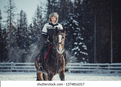 Winter Teenage Girl Jump Horse Ride Jumping 