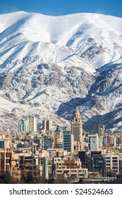 Winter Tehran  View With A Snow Covered Alborz Mountains On Background