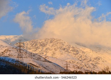 Winter Tehran View With A Snow Covered Alborz Mountains 