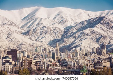 Winter Tehran  View With A Snow Covered Alborz Mountains On Background