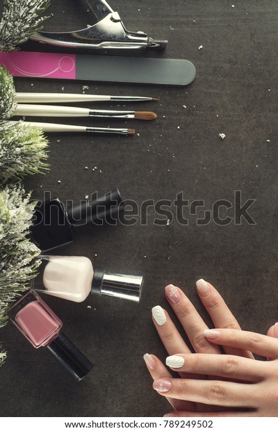 Winter Theme Nails Design Manicure Instruments Stock Photo Edit Now