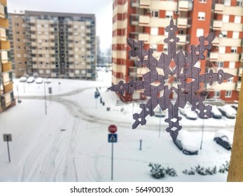 Winter through window.