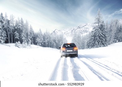 Winter Time And Car In Snow 