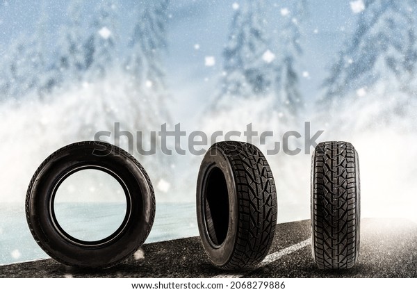 Winter tire on a cold winter
day