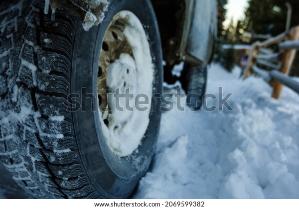 Winter tire on a cold winter\
day