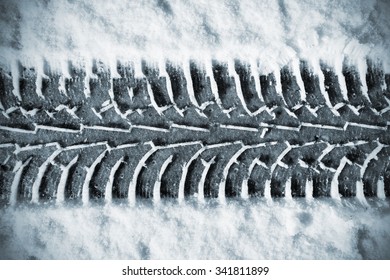 Winter Tire Print In The Snow In Finland. Image Includes A Effect.