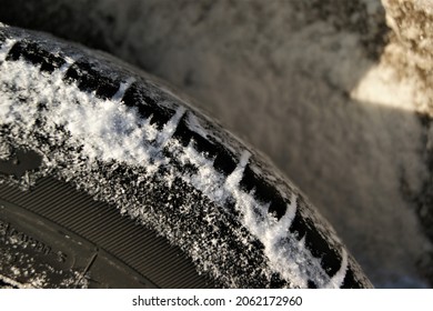 Winter Tire Tread. Car Wheel In Winter.