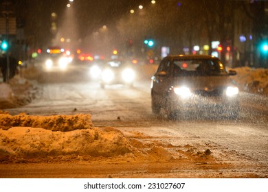 Winter Traffic, In Snowstorm