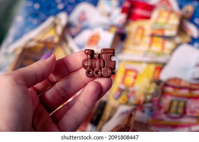 Winter Train Christmas Advent Calendar Chocolate In A Hand, December