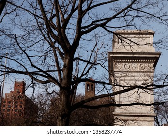 Winter Trees With No Leaves At Washington Square Park In New York City.