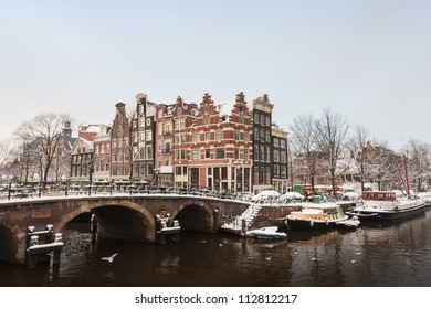 Winter view of the city center in Amsterdam in the Jordaan area