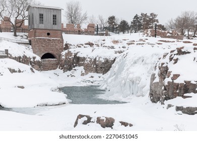 Winter view of the falls in Sioux Falls, SD. - Shutterstock ID 2270451045