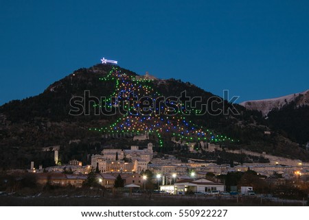 winter view of gubbio with the biggest christmas tree of the world - Biggest Christmas Tree In The World winter view of gubbio with the biggest christmas tree of the world - Biggest Christmas Tree In The World