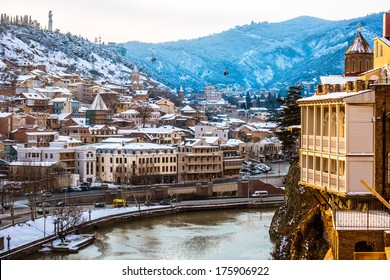 Winter View Of Old Town Sololaki And Kura River In Tbilisi, Georgia