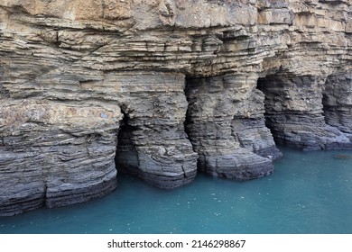 Winter View Of Sandstone Layers And Sea Caves On Chaeseokgang Cliff(Natural Monument No 28) Near Buan-gun, South Korea
