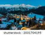 Winter view of St. Moritz and surrounding mountains, Graubunden, Switzerland