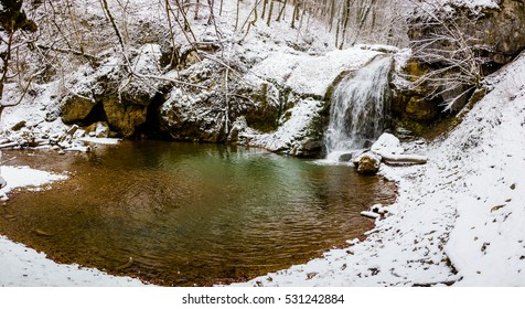 Winter waterfall panoramic