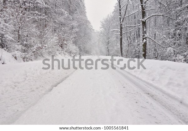 Winter weather, snow on the road. Snow calamity\
on the road. Snowstorm in\
Slovakia