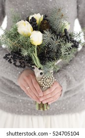 Winter Wedding Bouquet In Hands Of The Bride