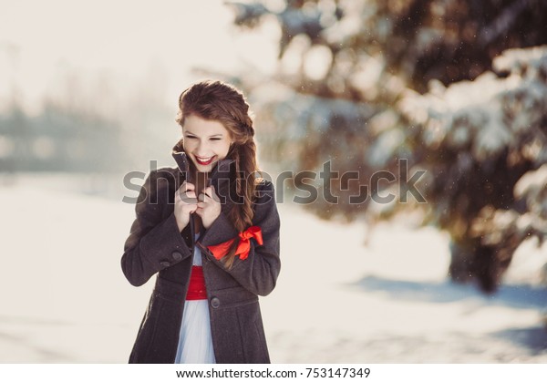 Winter Wedding Portrait Bride White Light Stock Photo Edit Now