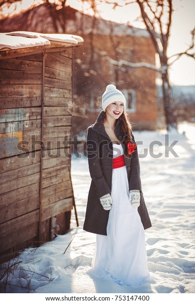 Winter Wedding Portrait Bride White Light Stock Photo Edit Now