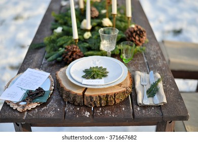 Winter Wedding Table Decoration In Wood Style