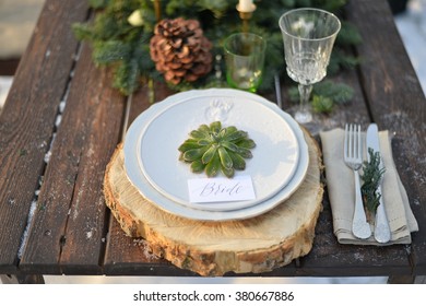 Winter Wedding Table Decoration In Wood Style