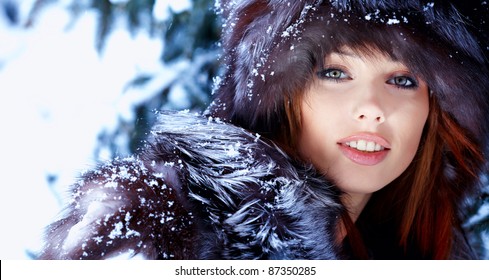 Winter Wild Woman On Snow