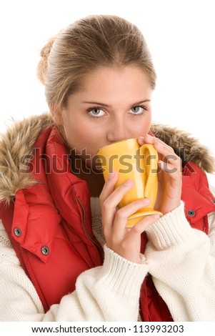 Winter woman with hot beverage