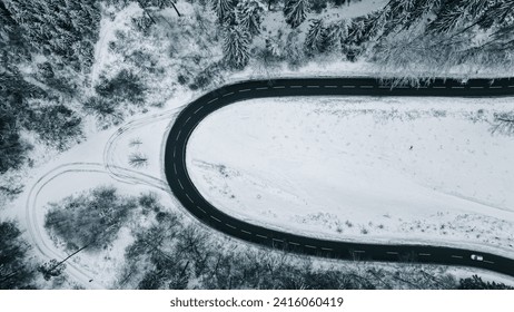 Winter Wonderland Aerial View: Snowy Streets Captured by Drone - Powered by Shutterstock