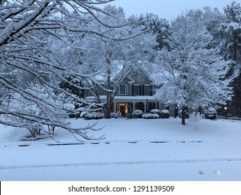 Winter Wonderland Scene Snow Covered House In Random Snow Storm In Georgia!