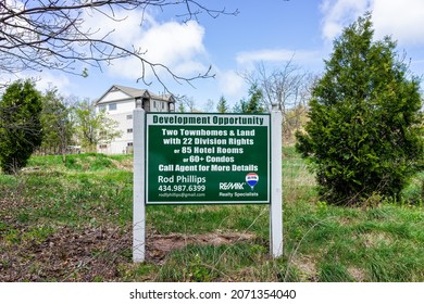 Wintergreen, USA - May 5, 2021: Commercial Real Estate Sign For Property Development Opportunity For Townhomes, Land Acres For Condos With Division Rights From Remax Brokerage Realtor