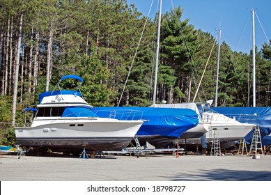 Winterized Boat In Parking Lot