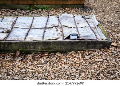 Winterized Kitchen Garden, Raised Planting Bed Covered With Burlap For Weed Prevention
