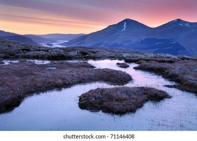 A winters dawn in the north of Loch Lomond and the Trossachs National park, looking towards Chabhair.