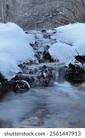 a wintery mountain stream .