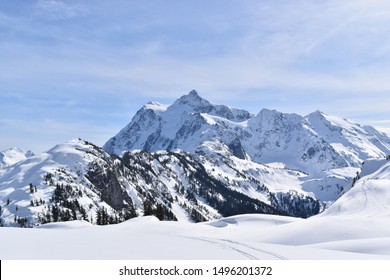 Wintery Snow Covered Mountains In The North Cascade Mountain Range