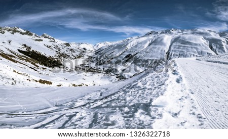 Similar – Image, Stock Photo Snow banks in the parking lot at the Rettenbach Glacier