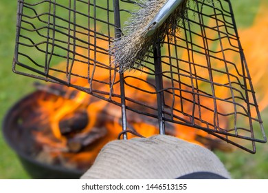 Wire Brush Cleaned Barbecue Grill, Fire Lit