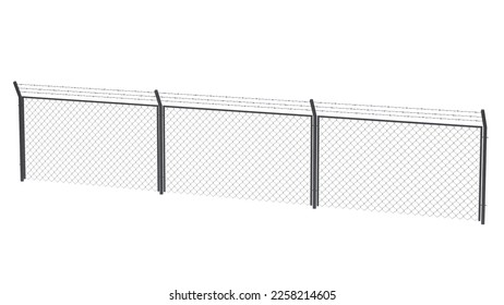 Wire chain-link fence. Safety metal net barrier.Decorative wire mesh of fence isolated on white background