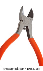 Wire cutters with bright orange handles isolated on white background