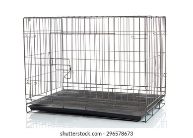 Wire Dog Crate Or Animal Cage On White Background Isolated